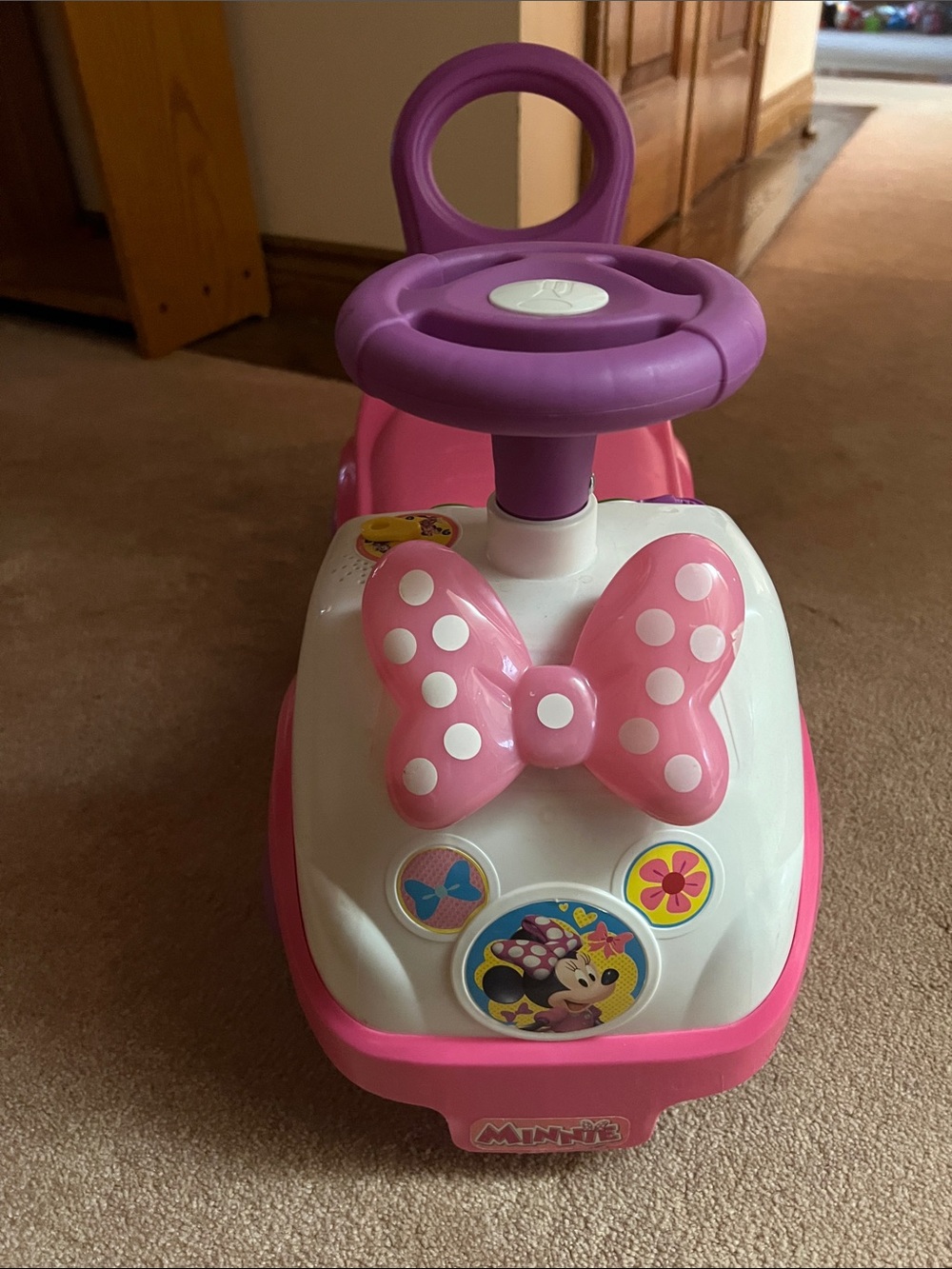 Toddler Pink & Purple Ride-On Car with Minnie Mouse Bow Accent